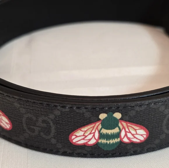 Gucci GG Marmont Black Belt with Bee Print Unisex Size 95. With COA - Picture 4 of 7